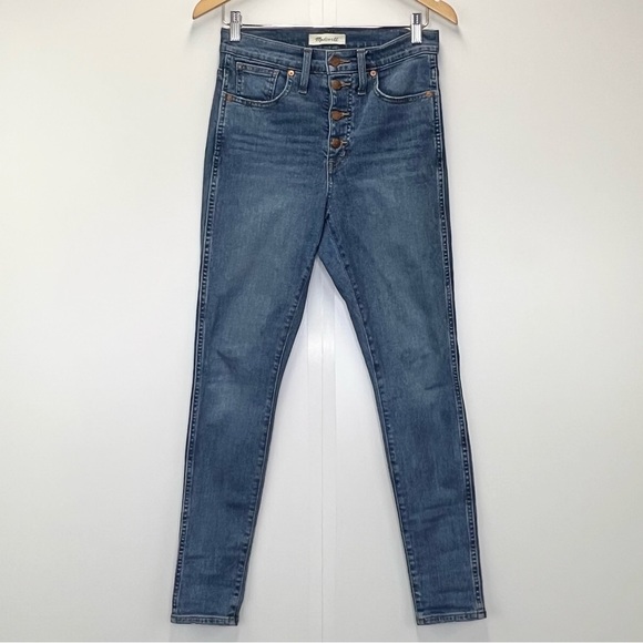 Madewell 10” High Rise Skinny Jeans Dewitt Wash Button Front - Picture 3 of 9